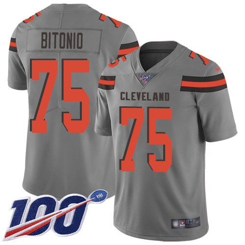 Cleveland Browns Joel Bitonio Men Gray Limited Jersey #75 NFL Football 100th Season Inverted Legend